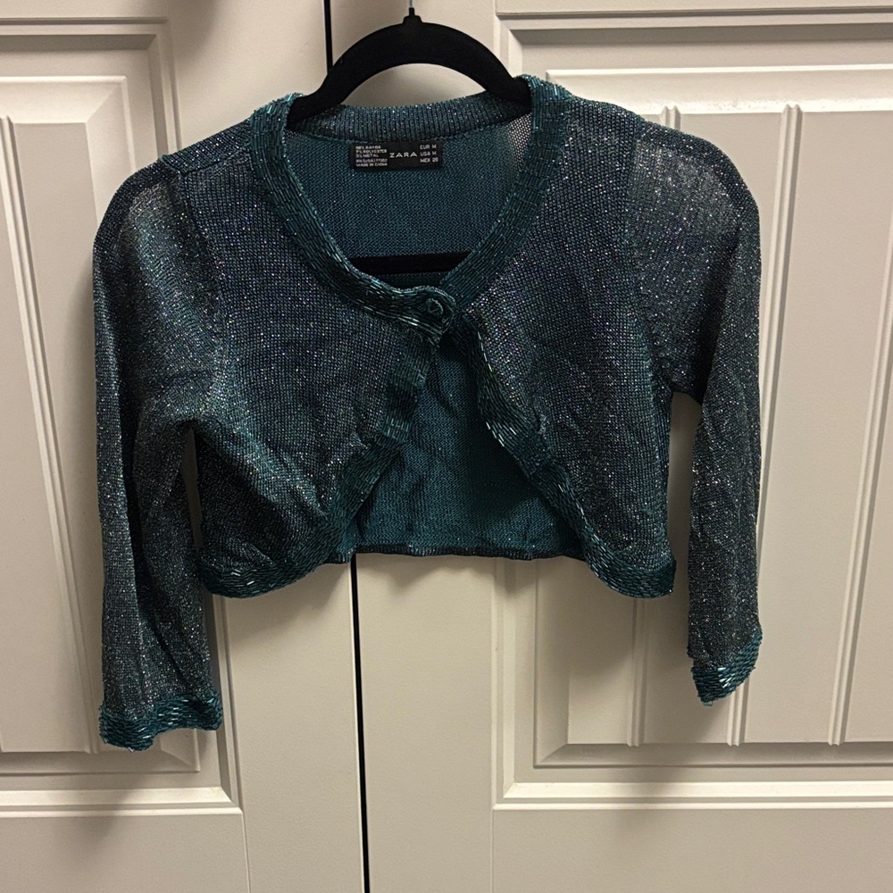 Vintage Zara Shiny Teal Knit Cardigan